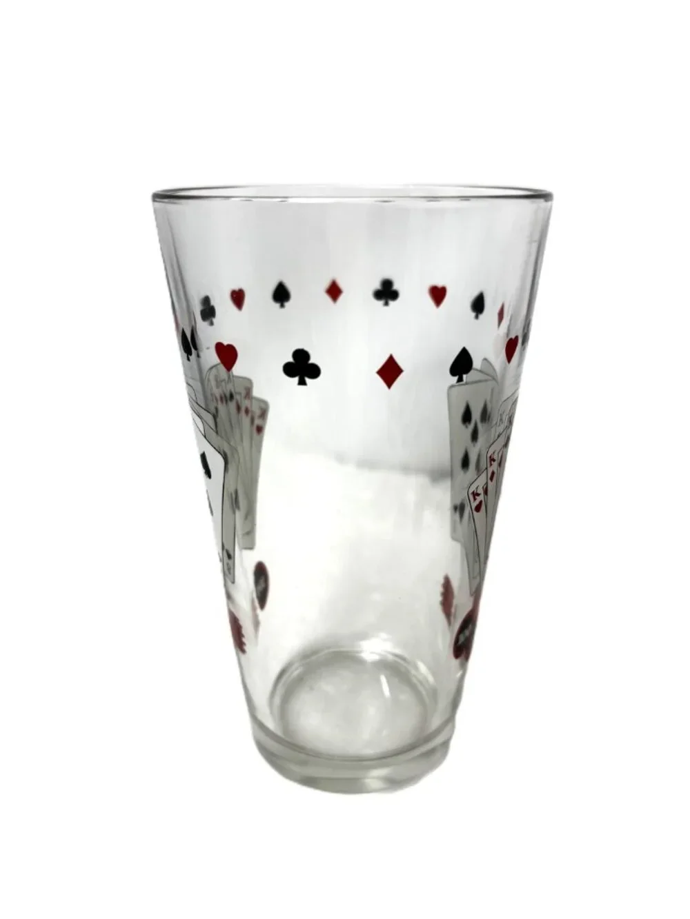 VTG Barware Set of 4 Beer Glasses Full House Playing Cards  w/ Poker Chips